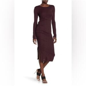 AllSaints Long Sleeve Midi Dress Burgundy
